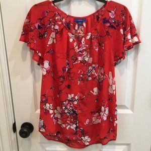 Red, Blue, and White Floral Flutter Blouse